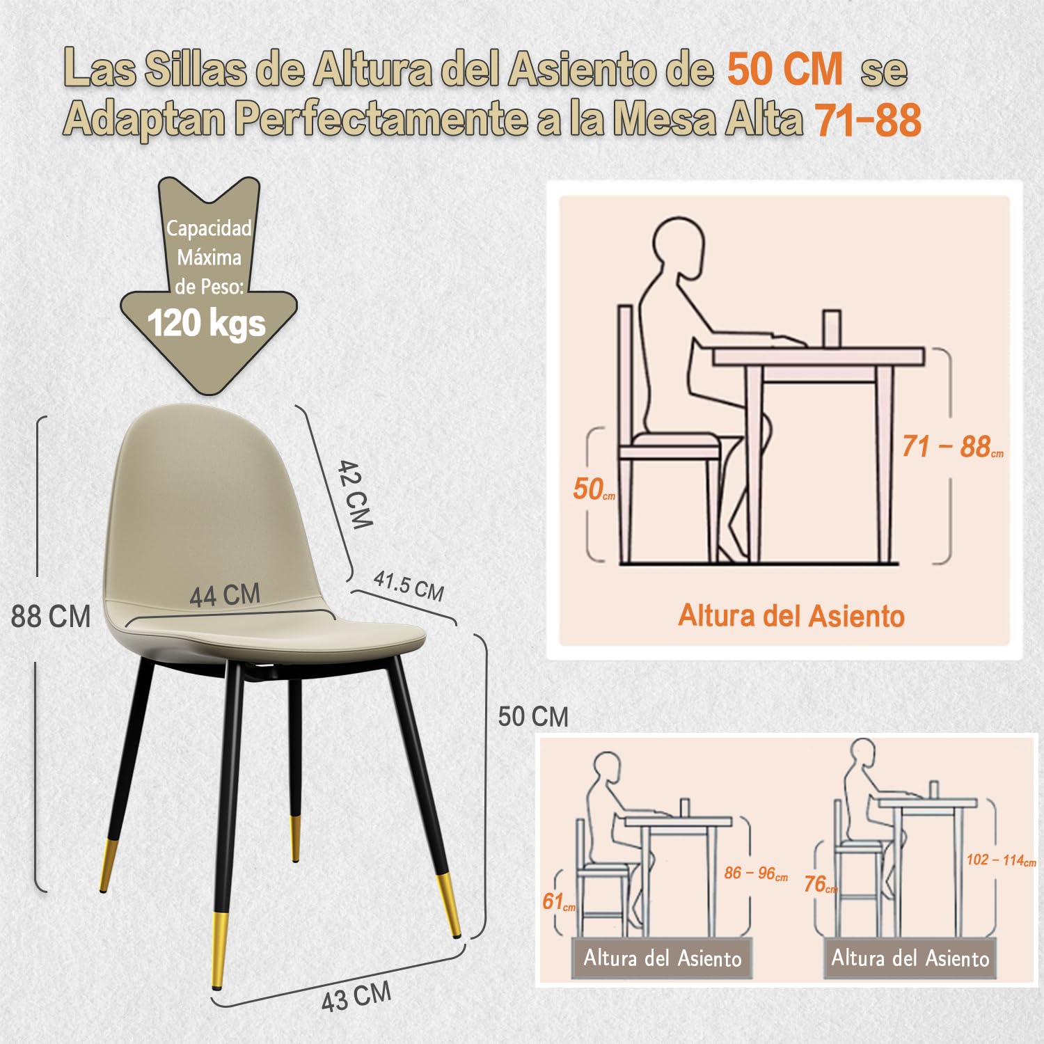 Foto 4 pulgar | Juego De 4 Sillas De Comedor Furniturer Charlton Beige 44 X 41.5 X 88 Cm
