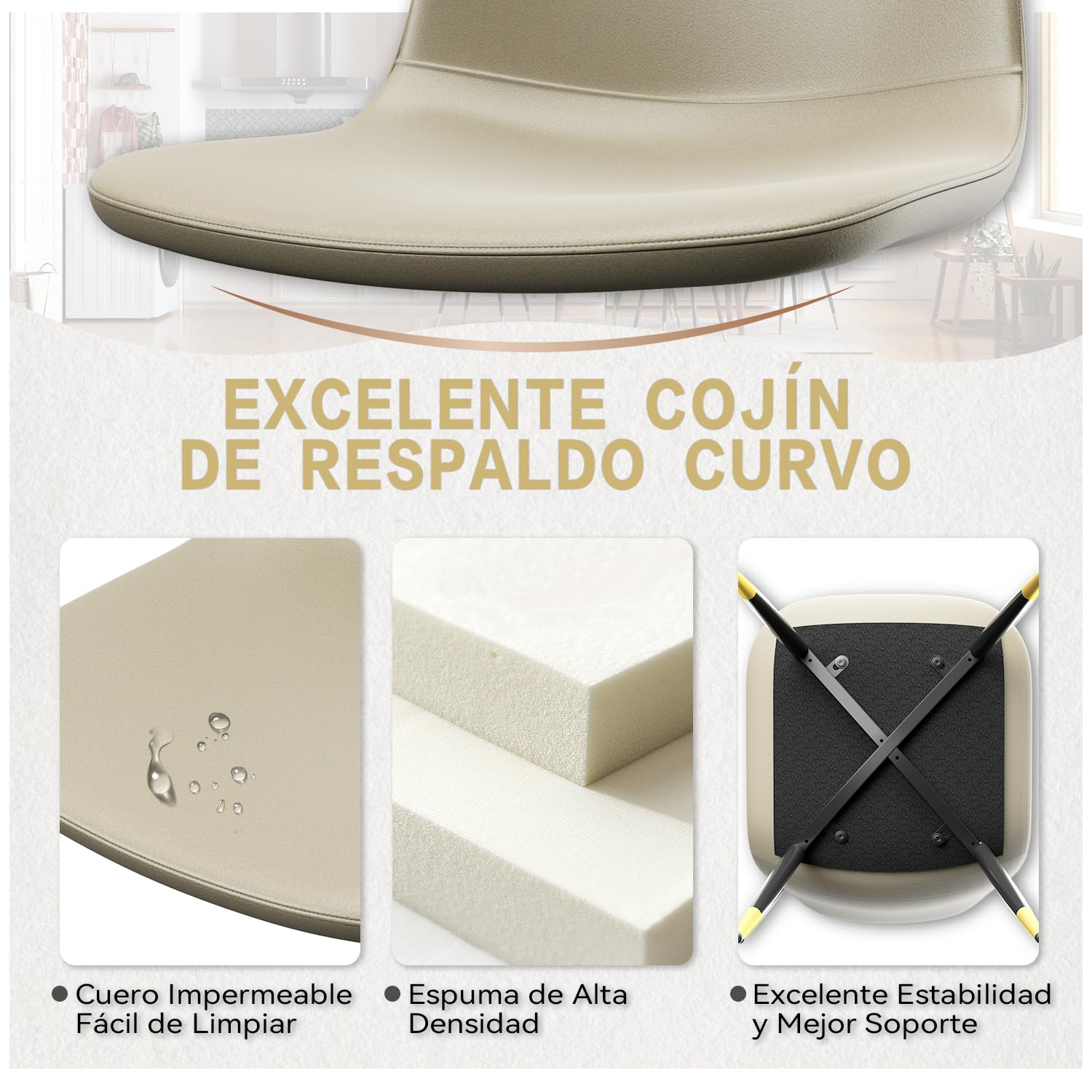 Foto 6 pulgar | Juego De 4 Sillas De Comedor Furniturer Charlton Beige 44 X 41.5 X 88 Cm