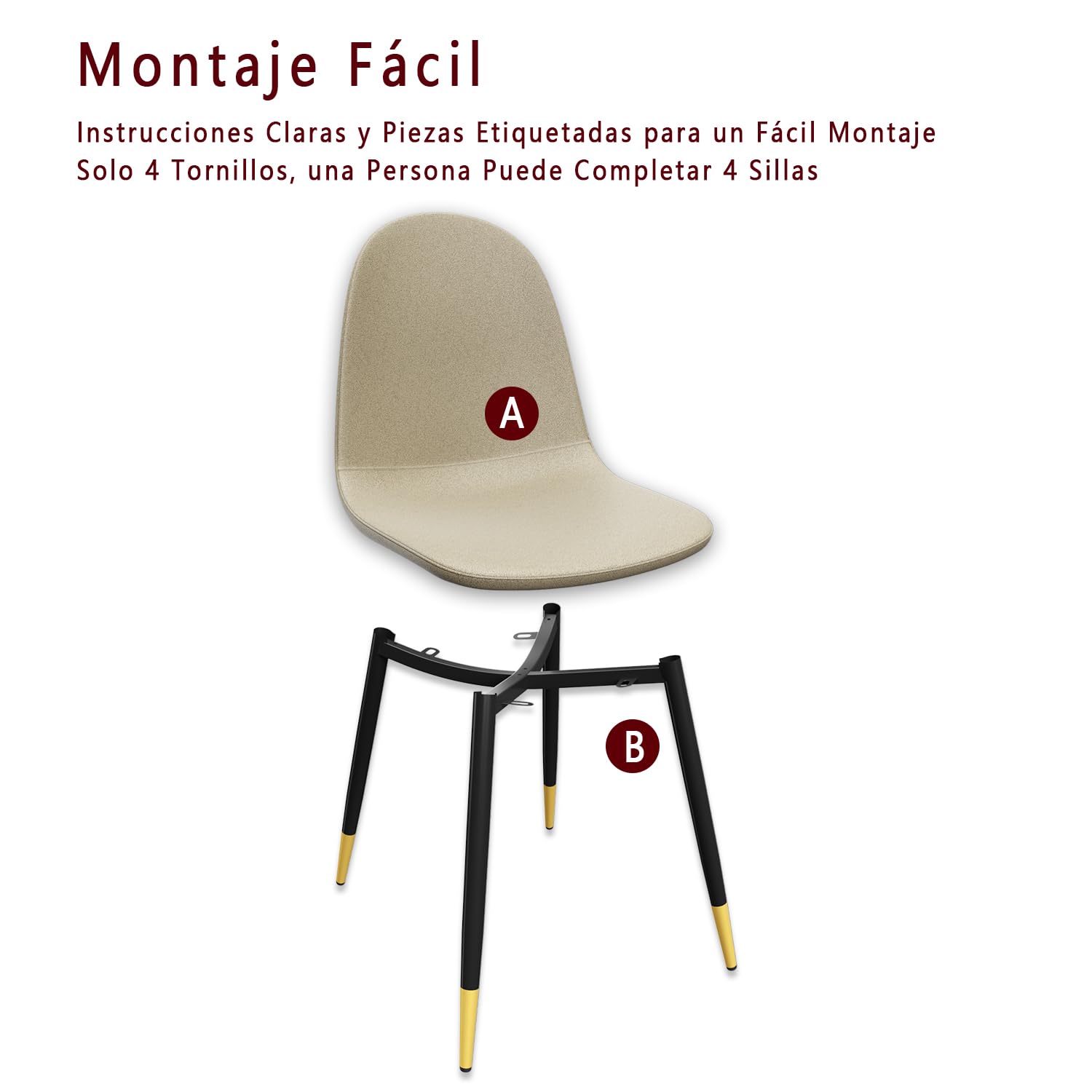 Foto 8 pulgar | Juego De 4 Sillas De Comedor Furniturer Charlton Beige 44 X 41.5 X 88 Cm