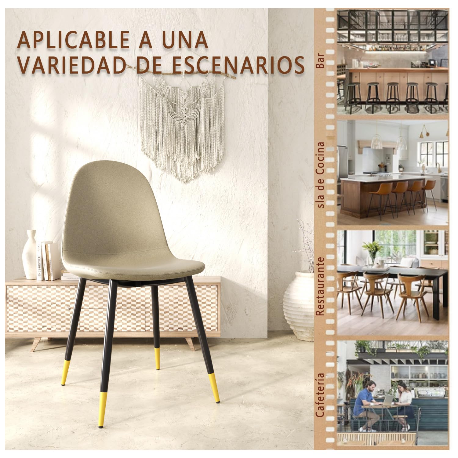 Foto 9 pulgar | Juego De 4 Sillas De Comedor Furniturer Charlton Beige 44 X 41.5 X 88 Cm