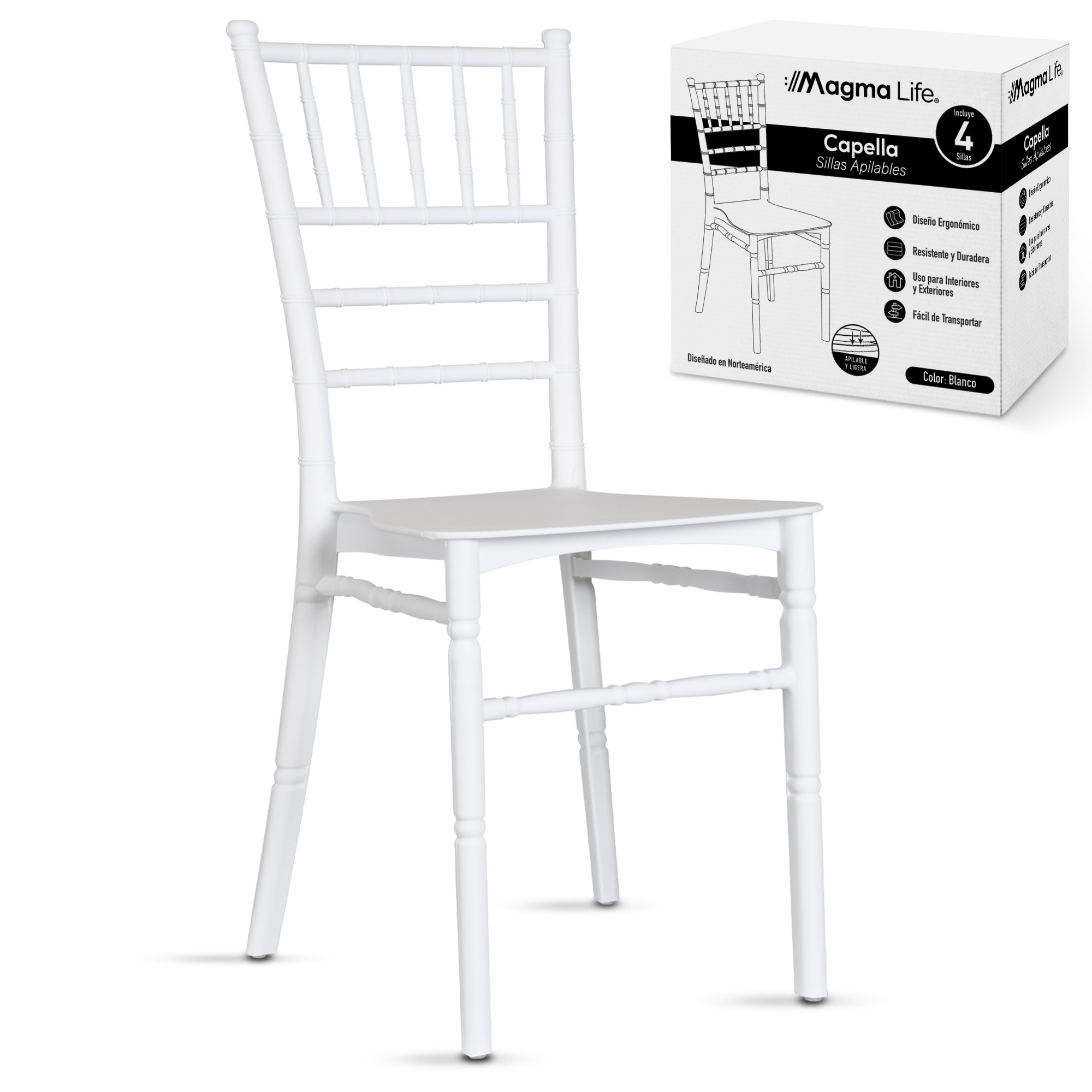 Foto 1 | Magma Life Sillas Capella (4 Pzas) | Elegantes Para Interior/exterior  Eventos  Hogar U Ocasiones Especiales (blanco)