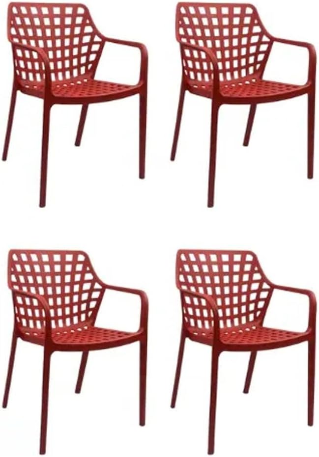 Set 4 Sillas Modernas Rojas Apilables Para Comedor Terraza Jardín