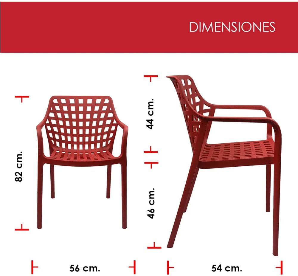 Foto 4 pulgar | Set 4 Sillas Modernas Rojas Apilables Para Comedor Terraza Jardín