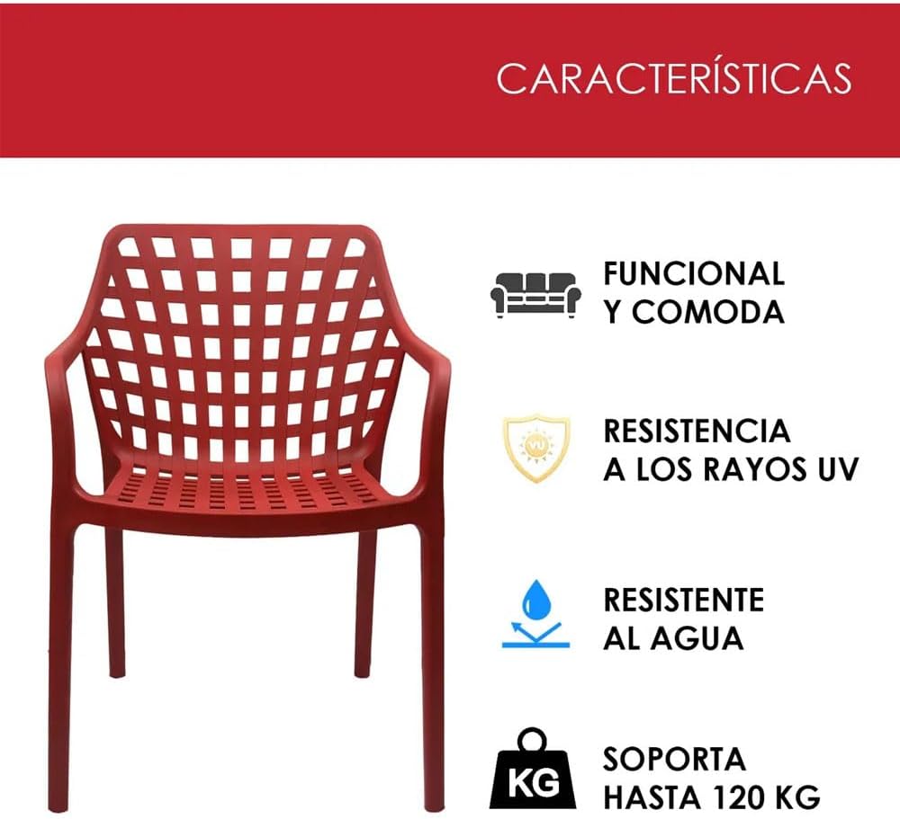 Foto 6 pulgar | Set 4 Sillas Modernas Rojas Apilables Para Comedor Terraza Jardín
