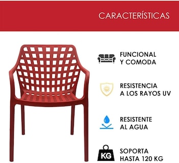 Foto 5 | Set 4 Sillas Modernas Rojas Apilables Para Comedor Terraza Jardín
