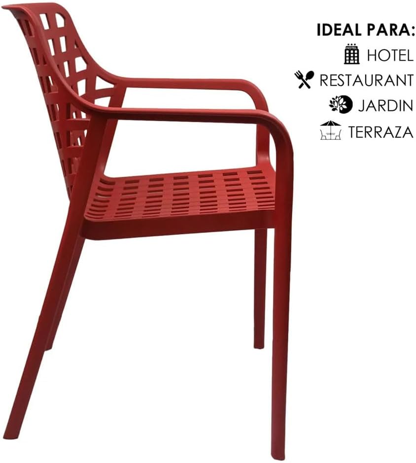 Foto 7 pulgar | Set 4 Sillas Modernas Rojas Apilables Para Comedor Terraza Jardín
