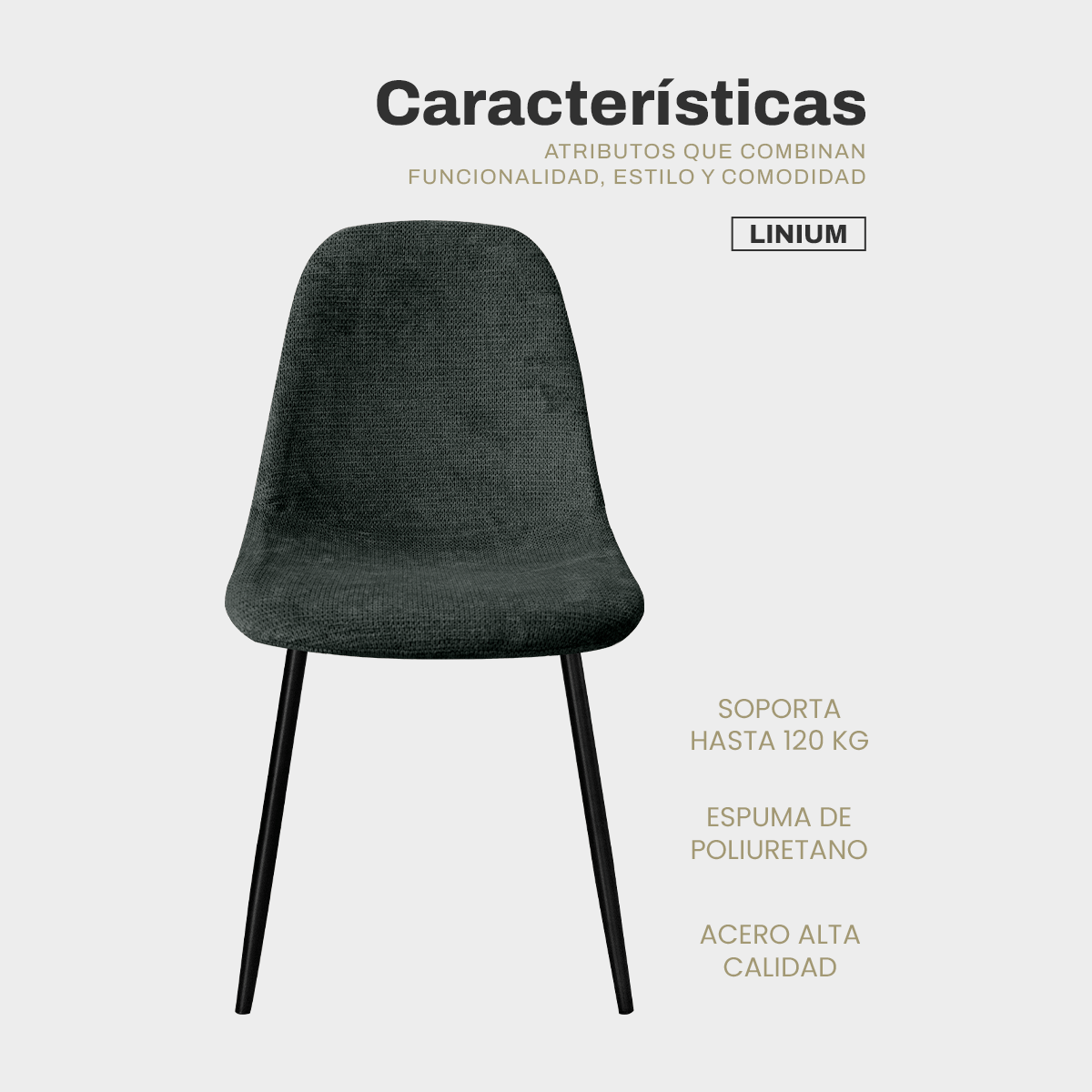 Foto 8 pulgar | Silla Comedor Linium Tela Acolchonada Elegante Premium Color Gris