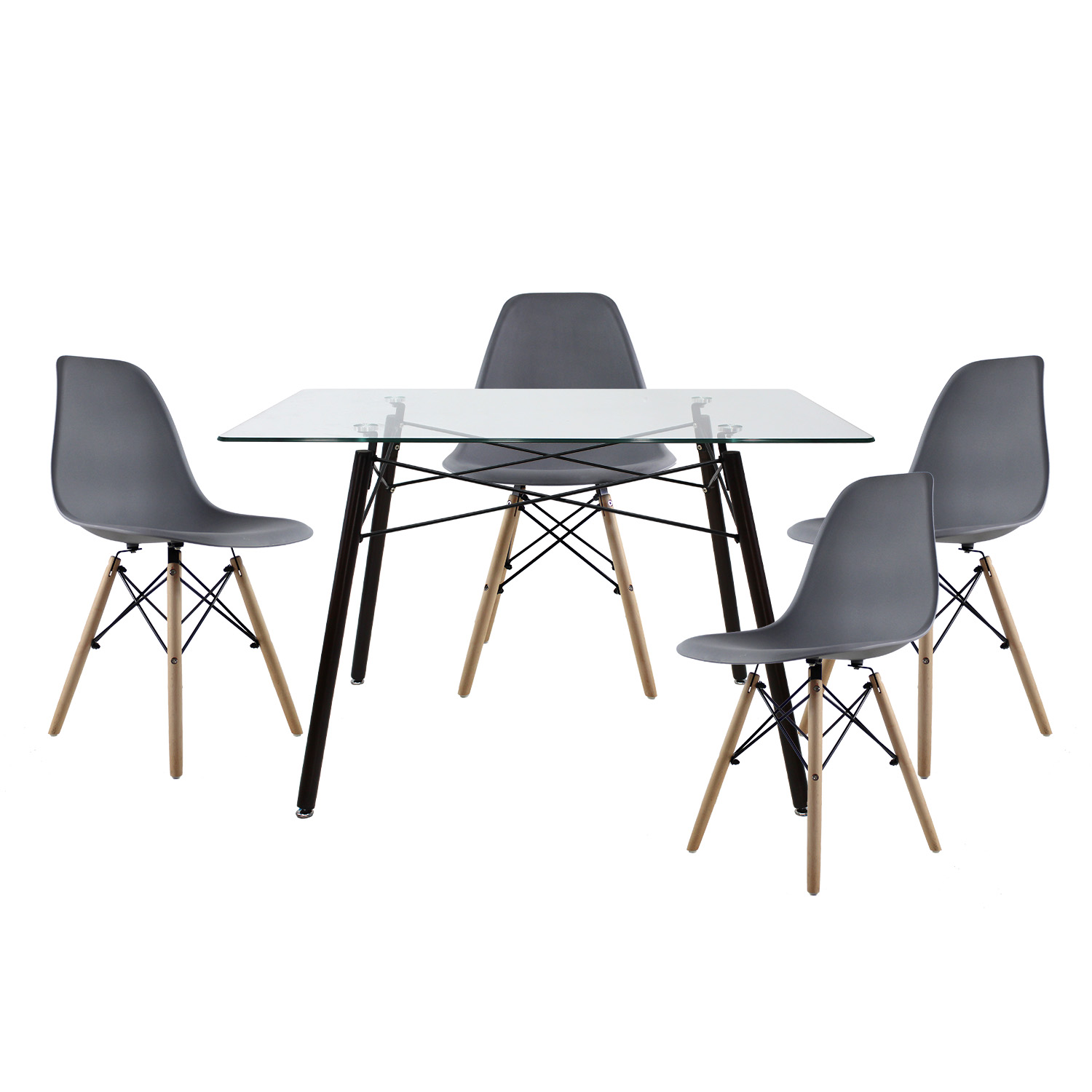 Comedor Rectangular Mundo In T5N Oslo Mesa de Cristal 4 Personas Gris