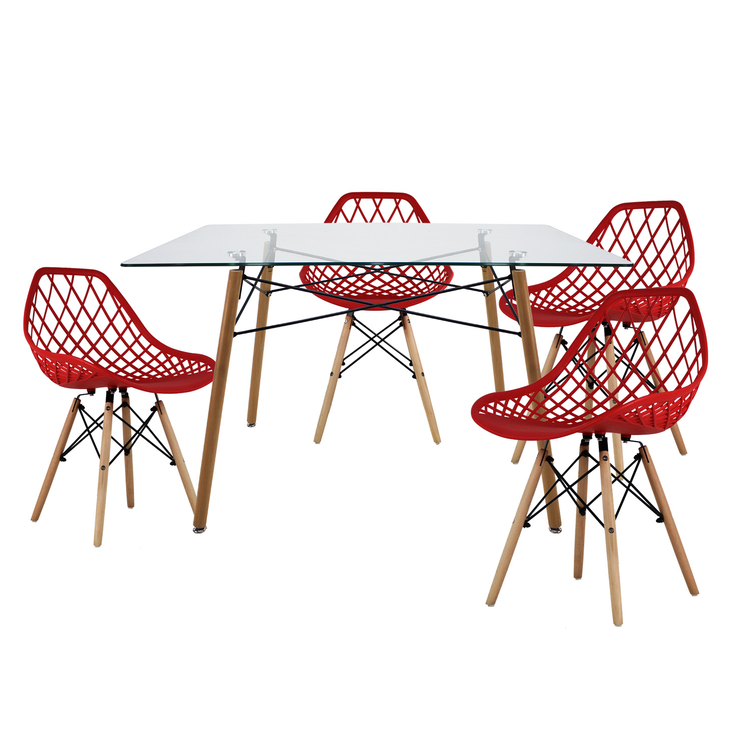 Comedor Rectangular T5 Vento Mundo In Cristal 4 Personas Color Rojo