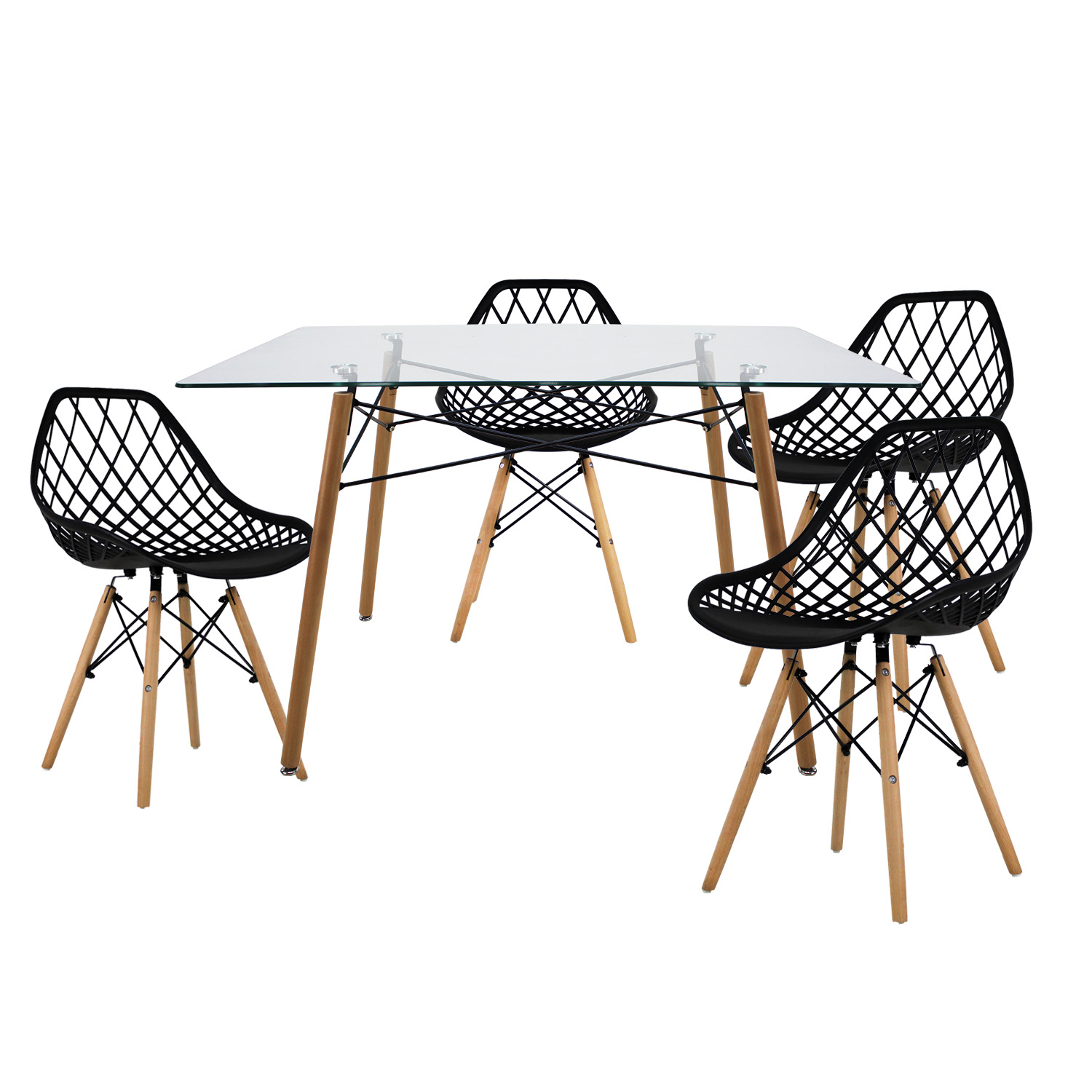 Comedor Rectangular T5 Vento Mundo In Cristal 4 Personas olor Negro