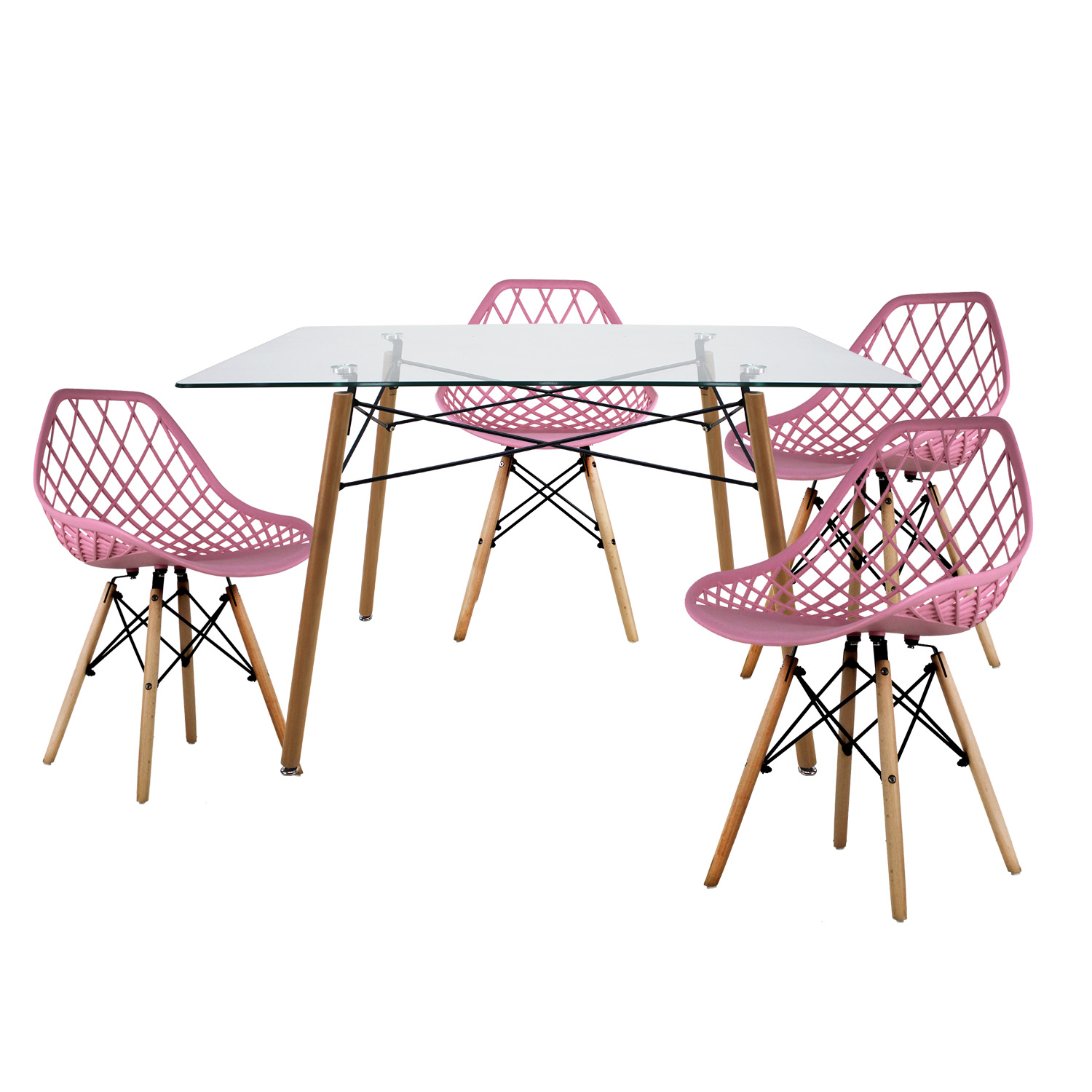 Comedor Rectangular T5 Vento Mundo In Cristal 4 Personas Color Rosa
