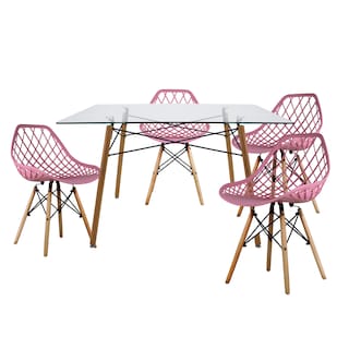 Foto 1 | Comedor Rectangular T5 Vento Mundo In Cristal 4 Personas Color Rosa