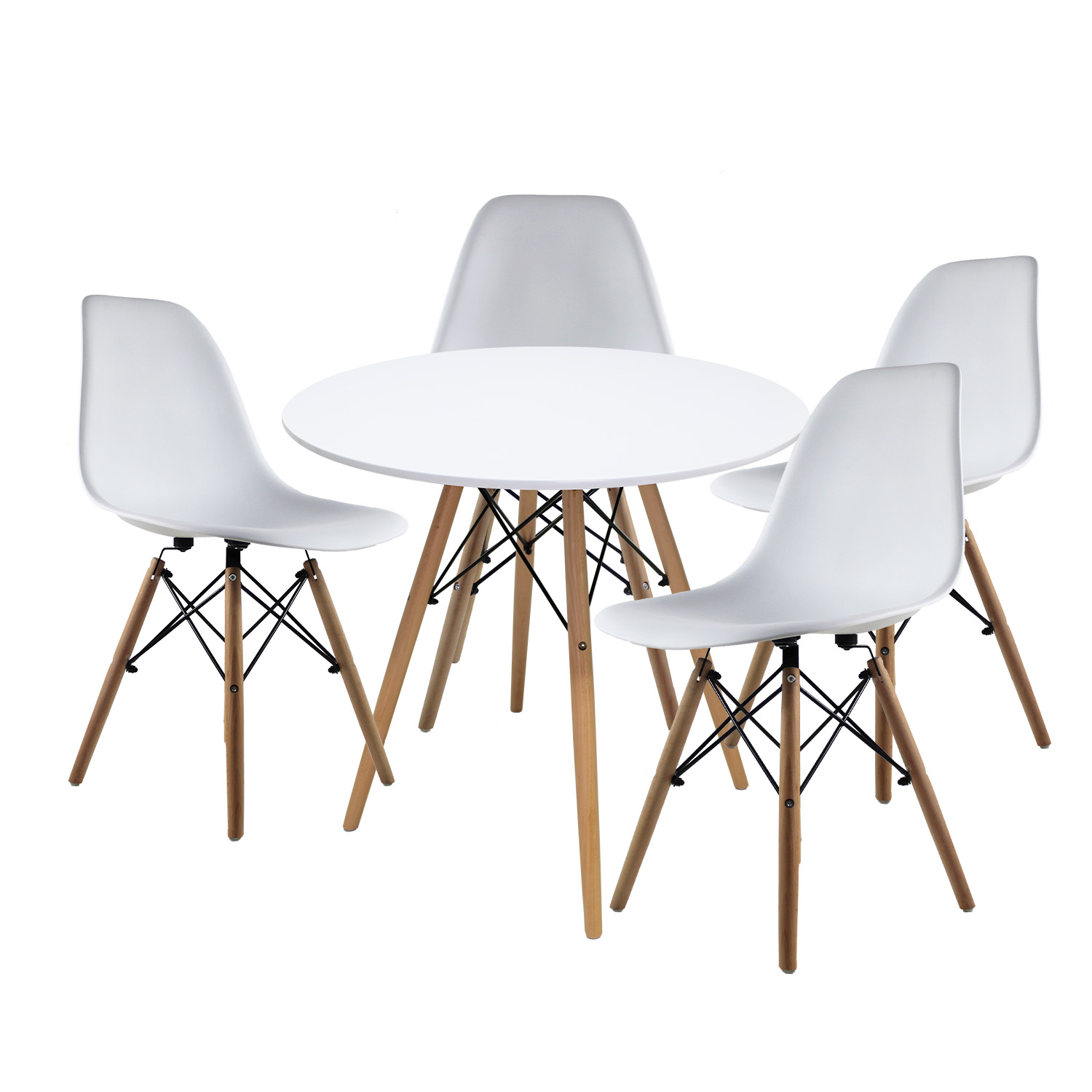 Foto 2 pulgar | Comedor Circular Mundo In 80 cm Oslo color Blanco + 4 Sillas Eames