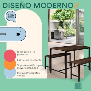 Foto 5 | Comedor Mubson Naly con 2 Taburetes Antecomedor Café