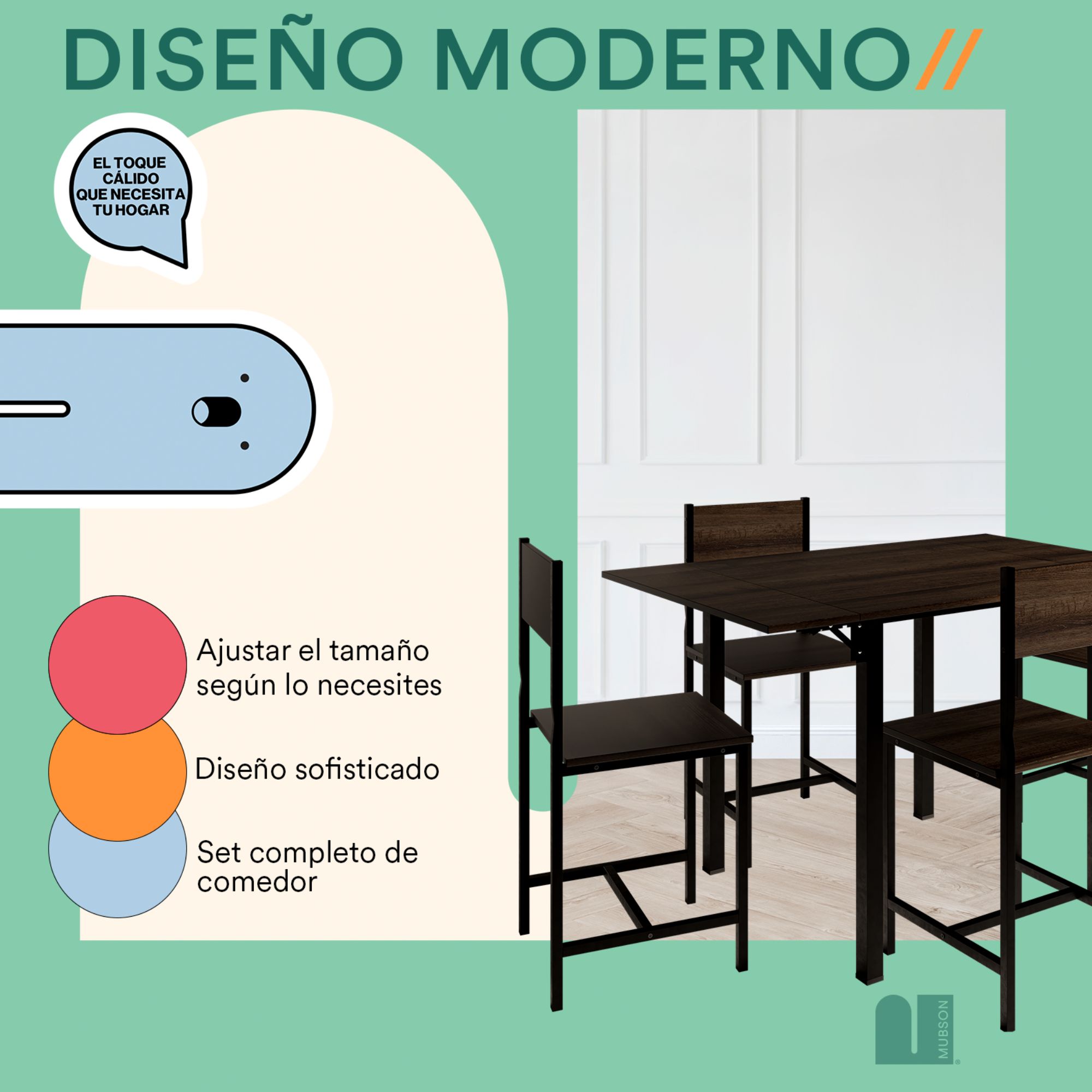 Foto 6 pulgar | Comedor Mubson Ponce con 4 Sillas Antecomedor Café para Cocina