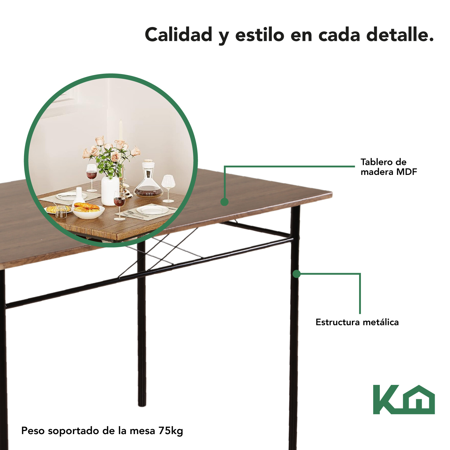 Foto 3 | Comedor ColorHome KHMESAX4S Marrón 4 Sillas