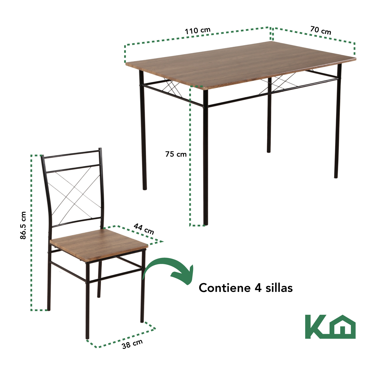 Foto 6 pulgar | Comedor ColorHome KHMESAX4S Marrón 4 Sillas