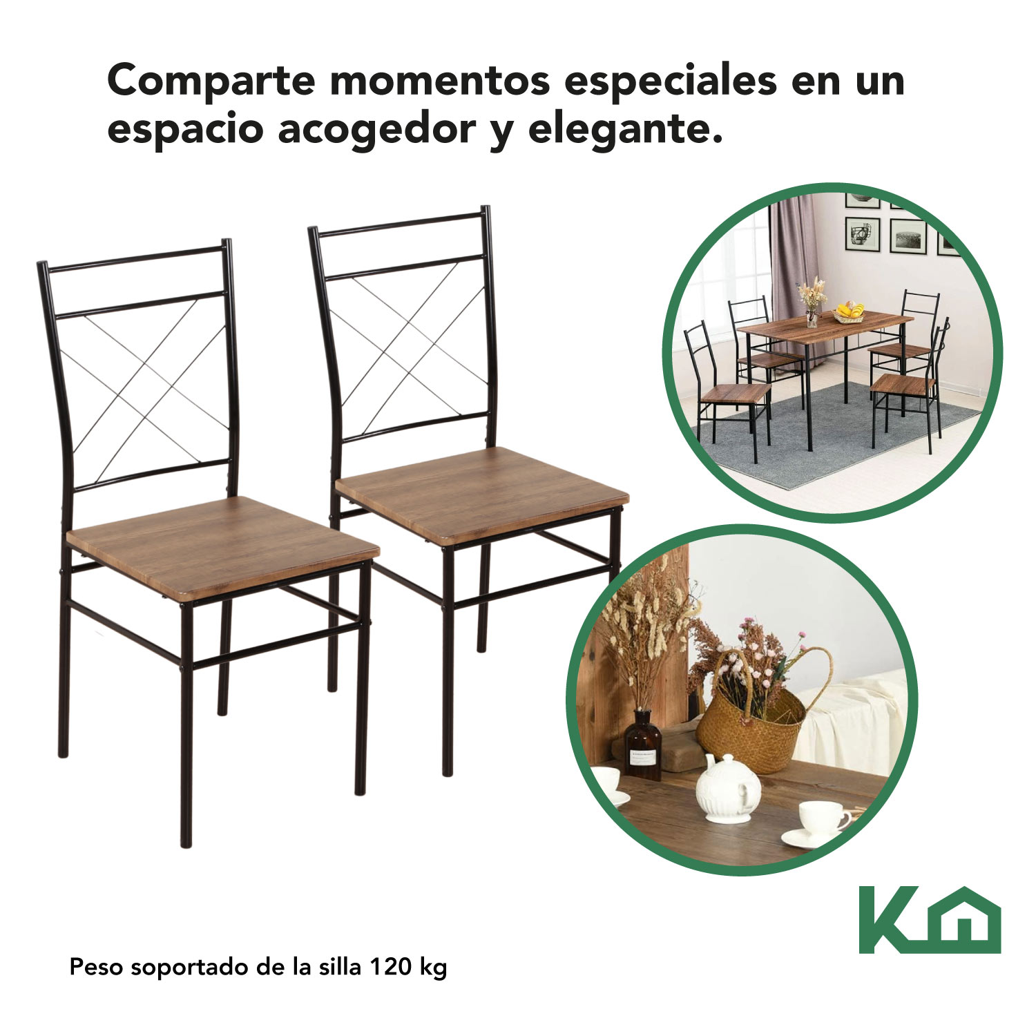 Foto 7 pulgar | Comedor ColorHome KHMESAX4S Marrón 4 Sillas