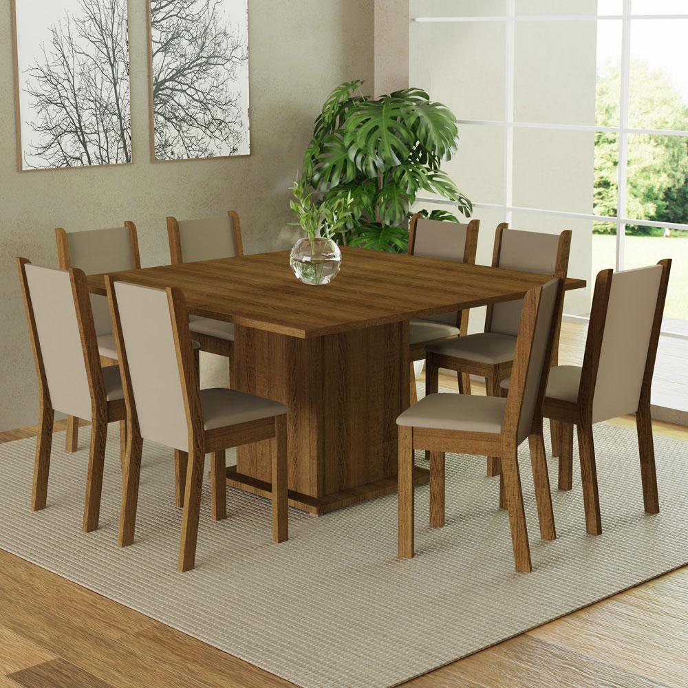 Foto 3 pulgar | Juego de Comedor Mesa Tablero De Madera 8 Sillas Marrón/crema/beige Marisa Madesa