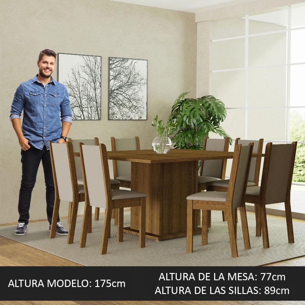 Foto 6 pulgar | Juego de Comedor Mesa Tablero De Madera 8 Sillas Marrón/crema/beige Marisa Madesa
