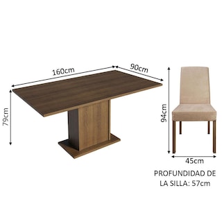 Foto 3 | Juego de Comedor con Tablero de Madera y 6 Sillas Madesa Renata Marrón/Imperial