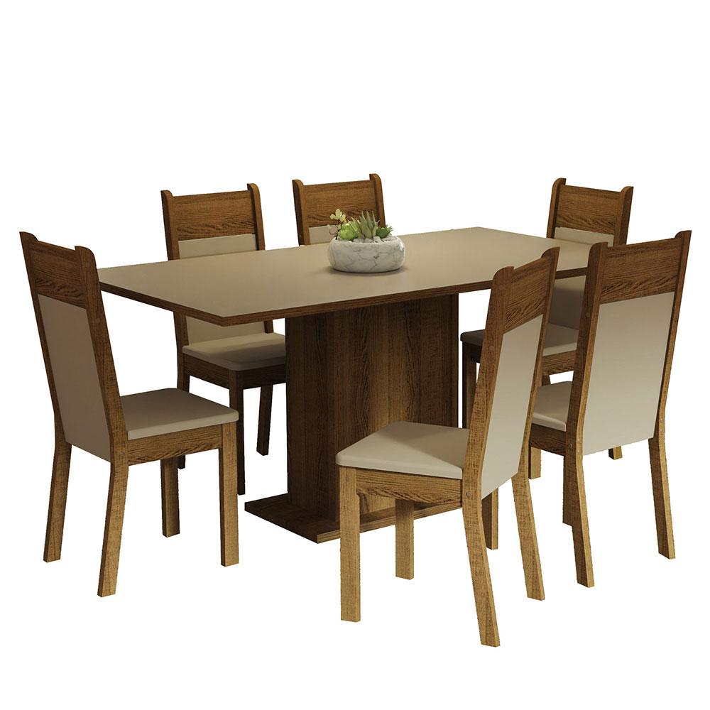 Foto 2 pulgar | Juego de Comedor con Tablero de Madera y 6 Sillas Madesa Augusta Crema/Marrón/Beige