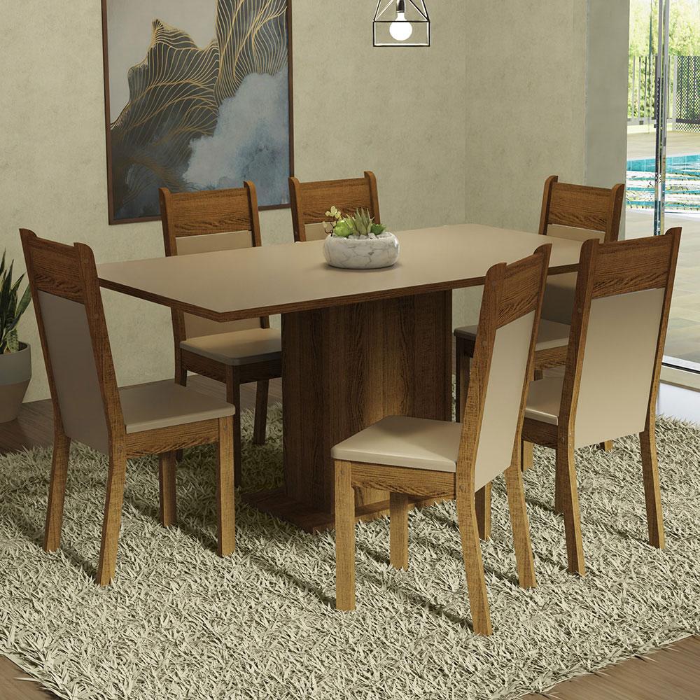 Foto 3 pulgar | Juego de Comedor con Tablero de Madera y 6 Sillas Madesa Augusta Crema/Marrón/Beige