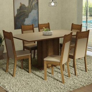 Foto 2 | Juego de Comedor con Tablero de Madera y 6 Sillas Madesa Augusta Crema/Marrón/Beige