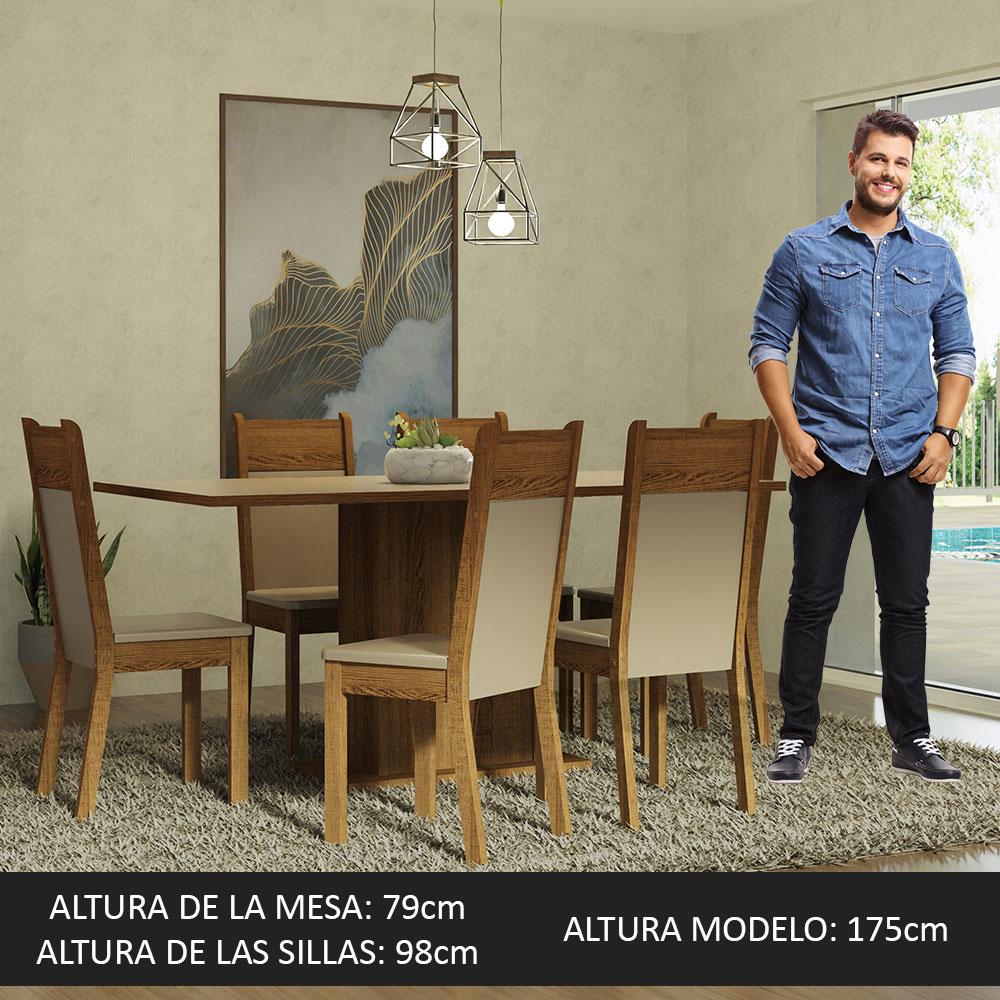 Foto 5 pulgar | Juego de Comedor con Tablero de Madera y 6 Sillas Madesa Augusta Crema/Marrón/Beige