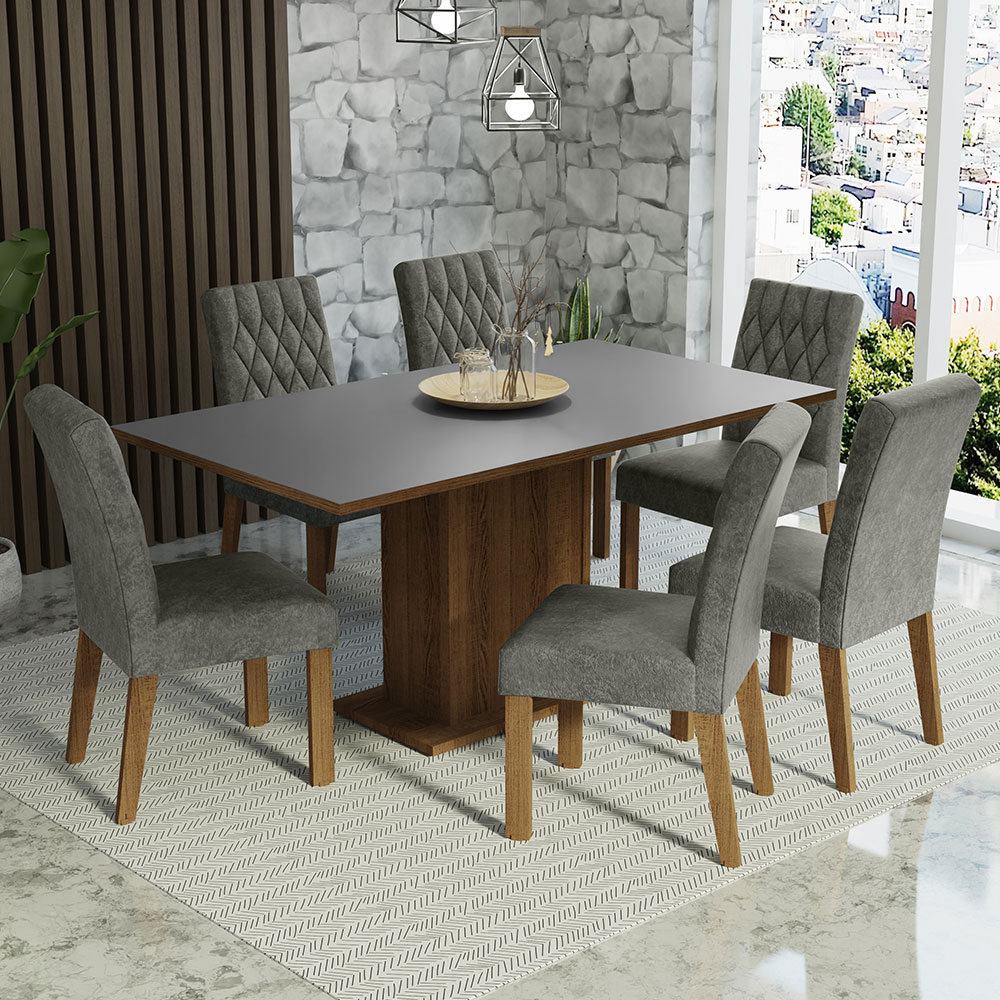 Foto 2 pulgar | Comedor Madesa Hanna Gris con 6 Sillas
