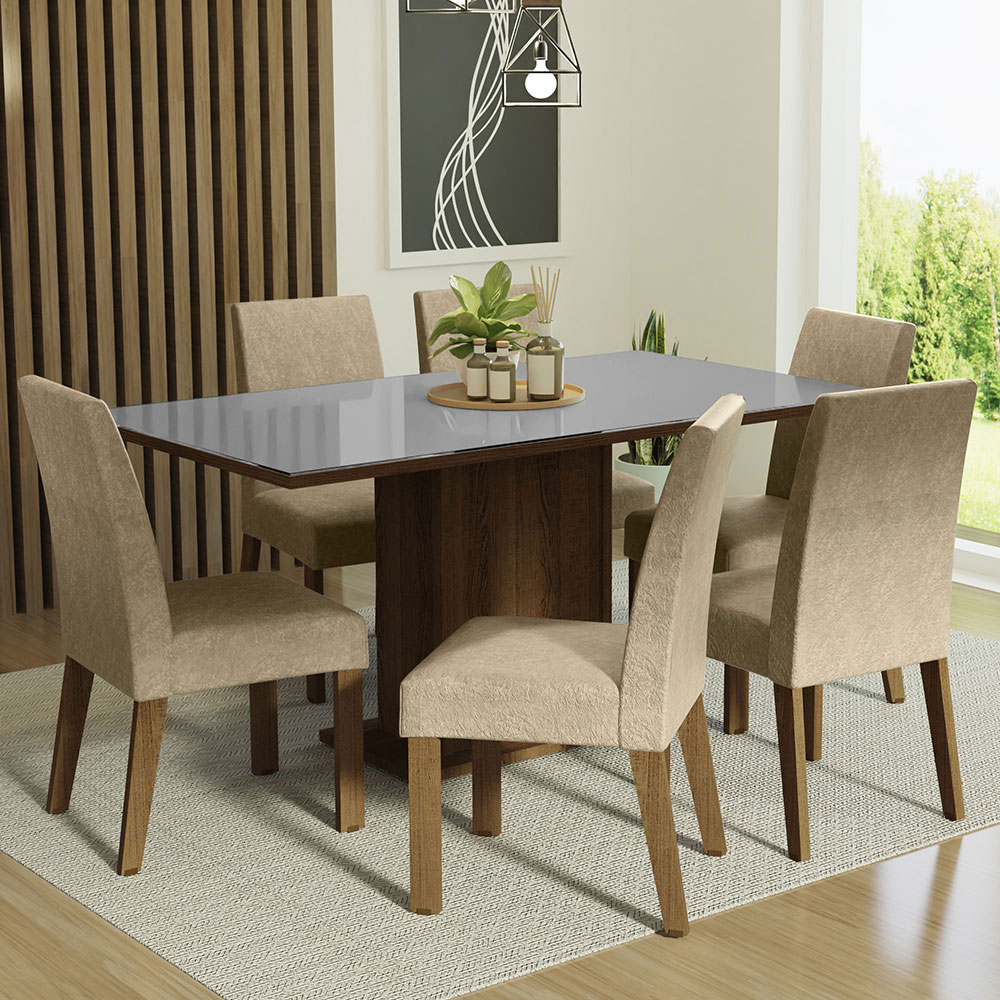 Foto 3 pulgar | Juego de Comedor Mesa Tablero de Vidrio 6 Sillas Madesa Alexis Gris