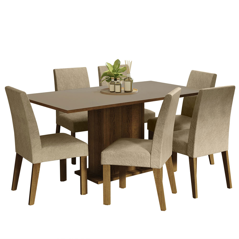 Foto 2 pulgar | Juego de Comedor con Tablero de Madera y 6 Sillas Madesa Renata Marrón/Crema