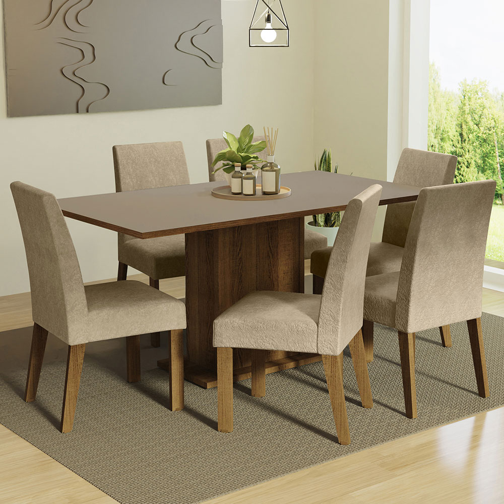 Foto 3 pulgar | Juego de Comedor con Tablero de Madera y 6 Sillas Madesa Renata Marrón/Crema