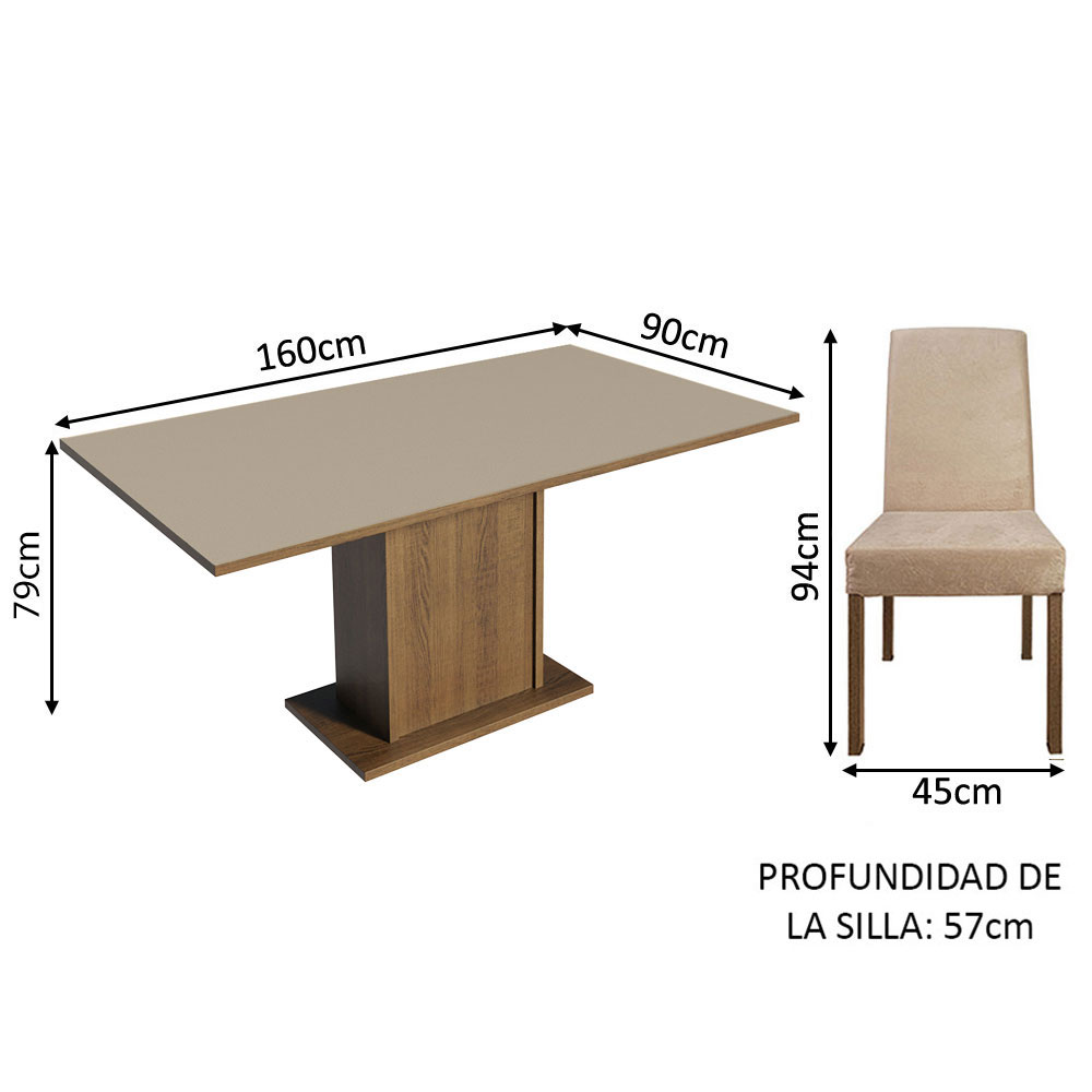 Foto 4 pulgar | Juego de Comedor con Tablero de Madera y 6 Sillas Madesa Renata Marrón/Crema