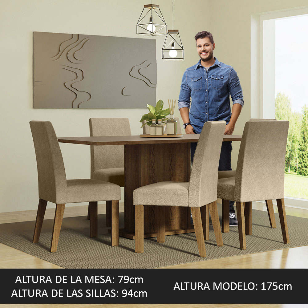 Foto 5 pulgar | Juego de Comedor con Tablero de Madera y 6 Sillas Madesa Renata Marrón/Crema