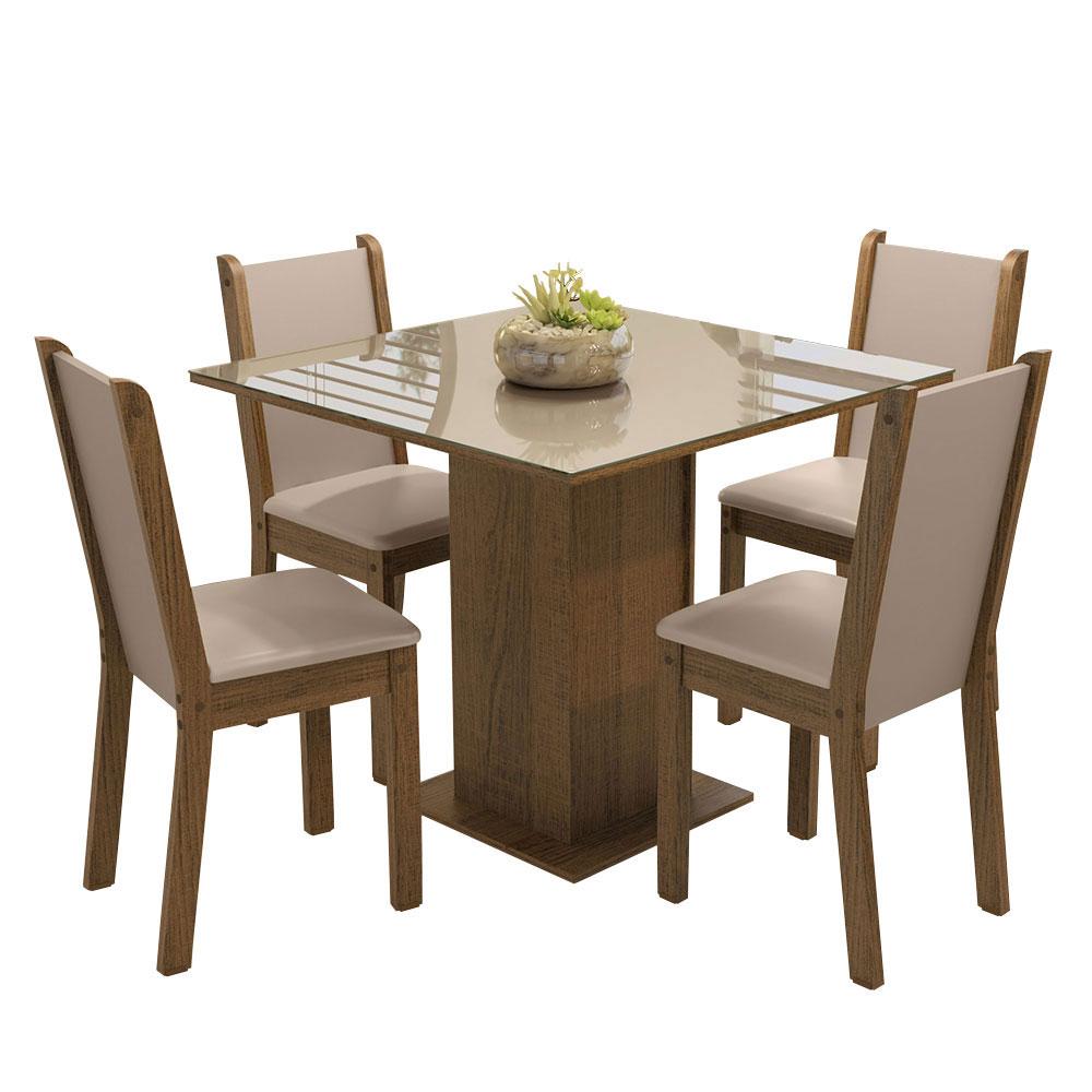 Juego de Comedor Madesa Mesa con Tablero de Vidrio 4 Sillas Marrón