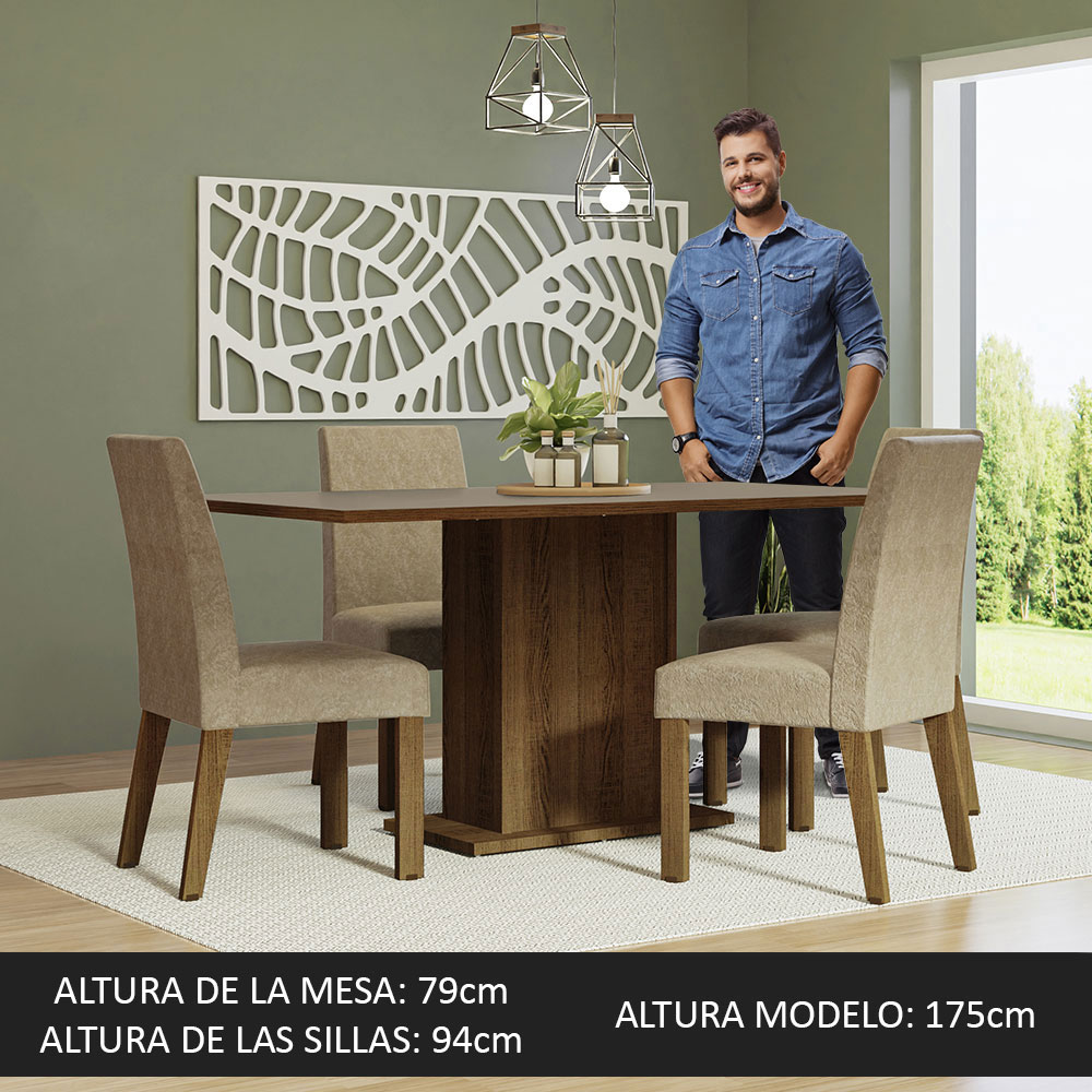 Foto 5 pulgar | Juego de Comedor con Tablero de Madera y 4 Sillas Madesa Keila MDJA040154 Marrón/Crema