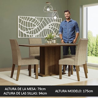 Foto 4 | Juego de Comedor con Tablero de Madera y 4 Sillas Madesa Keila MDJA040154 Marrón/Crema