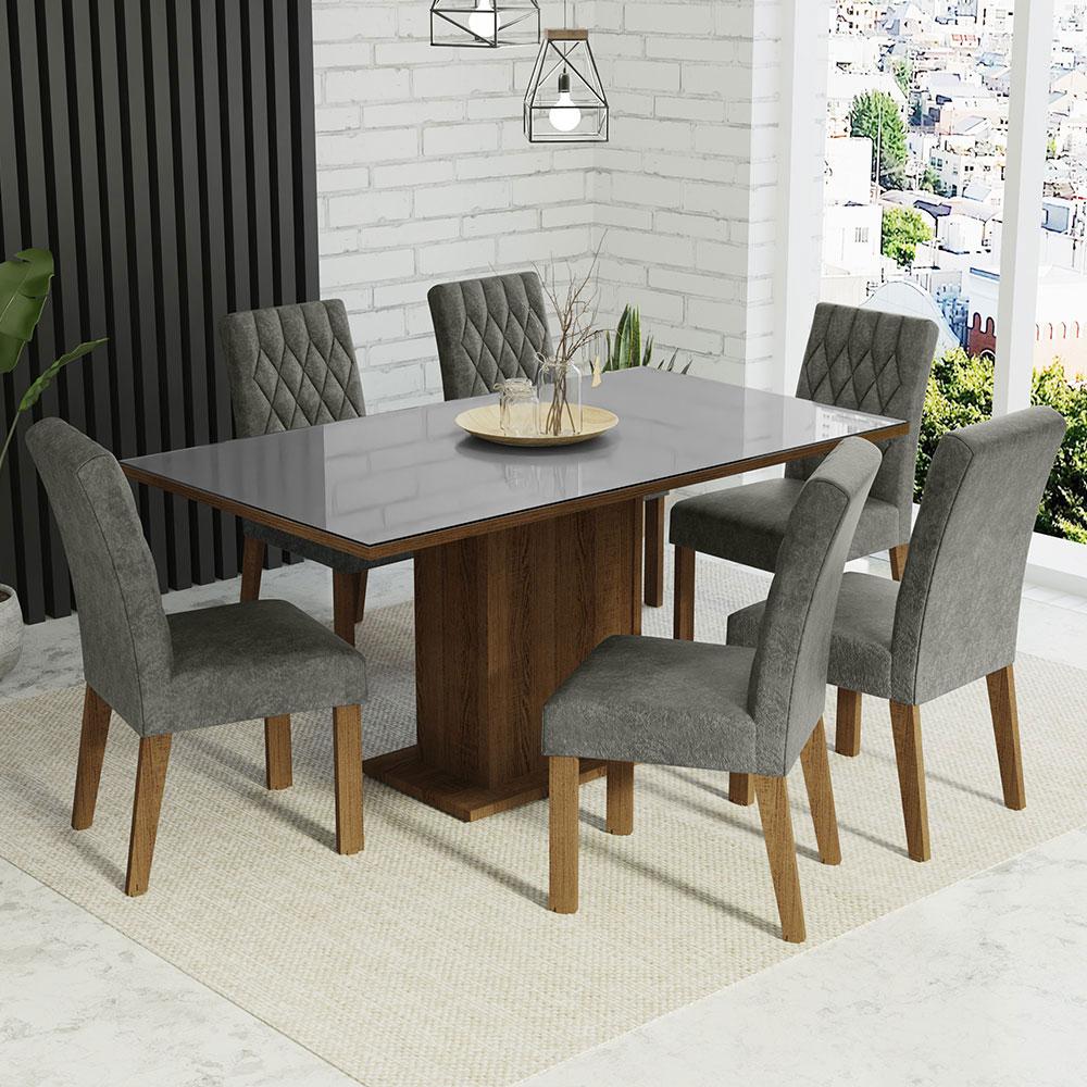 Foto 3 pulgar | Juego de Comedor Geórgia Madesa con Mesa de Vidrio y 6 Sillas Grises