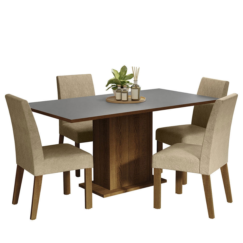 Foto 2 pulgar | Juego de Comedor con Tablero de Madera y 4 Sillas Madesa Keila Marrón/Gris