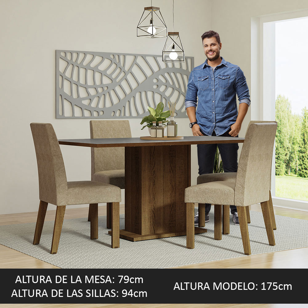 Foto 5 pulgar | Juego de Comedor con Tablero de Madera y 4 Sillas Madesa Keila Marrón/Gris