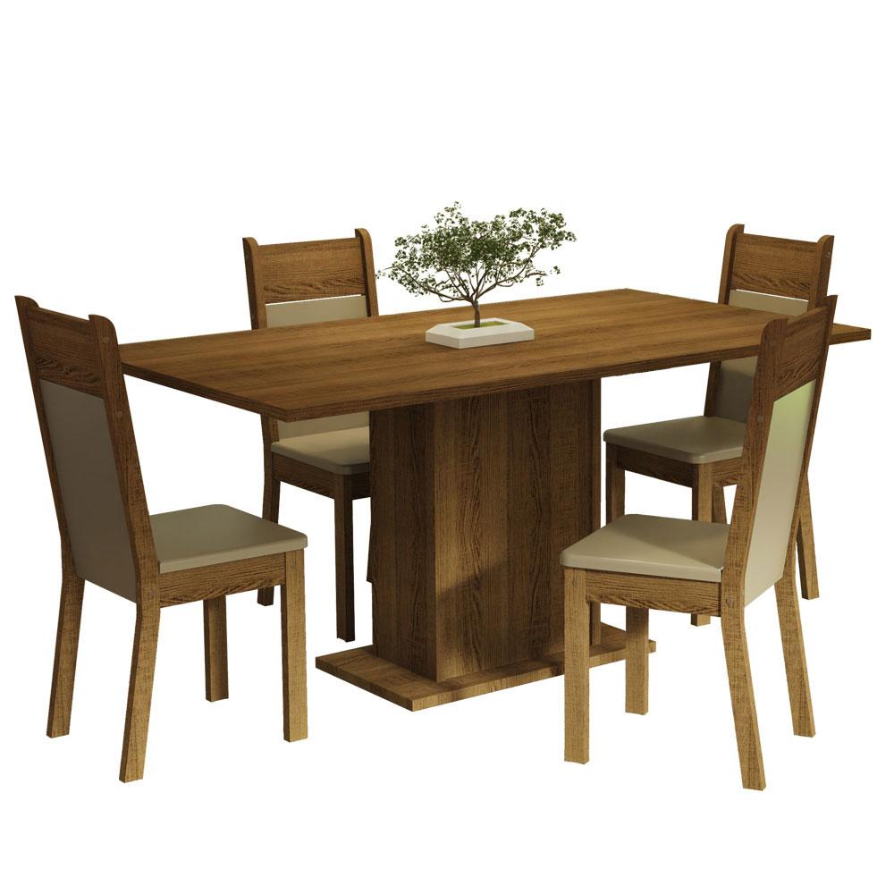 Juego de Comedor con Tablero de Madera y 4 Sillas Madesa Elisa Marrón/Crema/Beige