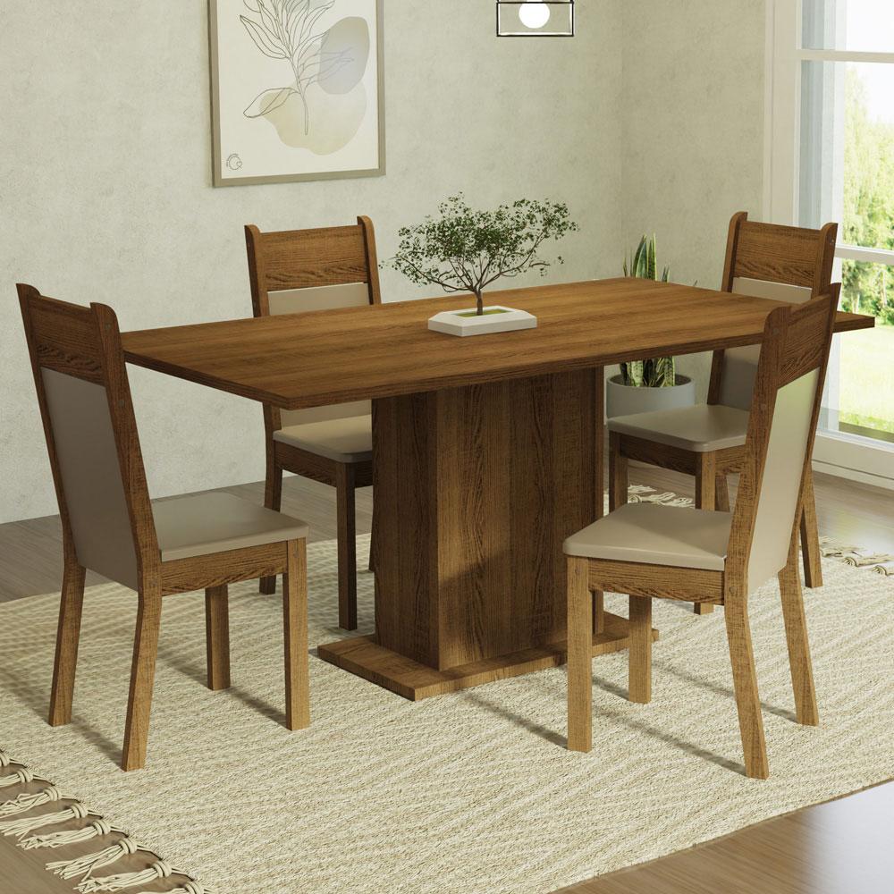 Foto 2 | Juego de Comedor con Tablero de Madera y 4 Sillas Madesa Elisa Marrón/Crema/Beige