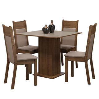 Foto 1 | Juego de Comedor Mesa Tablero De Madera 4 Sillas Marrón/crema/sintético Beige Claire Madesa