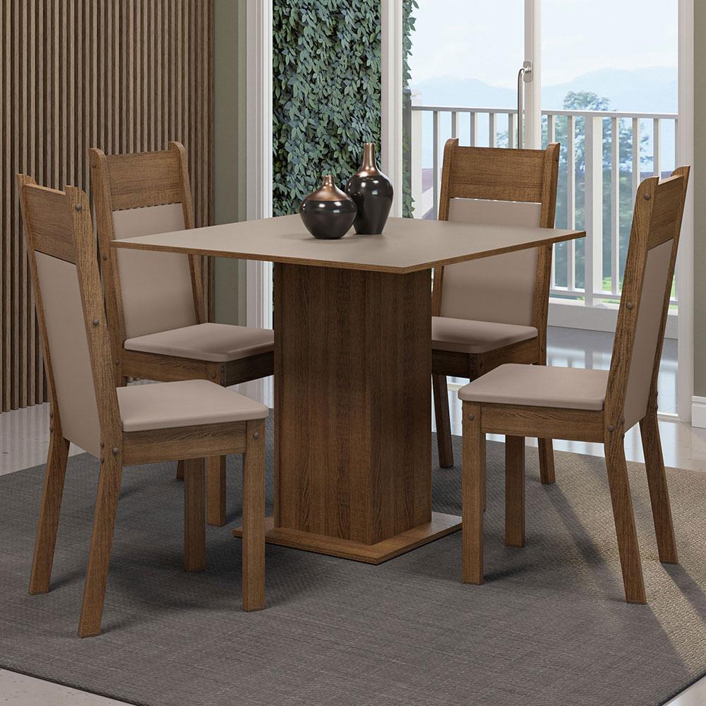 Foto 3 pulgar | Juego de Comedor Mesa Tablero De Madera 4 Sillas Marrón/crema/sintético Beige Claire Madesa