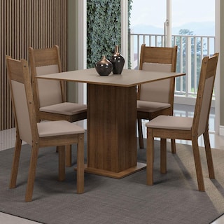 Foto 2 | Juego de Comedor Mesa Tablero De Madera 4 Sillas Marrón/crema/sintético Beige Claire Madesa