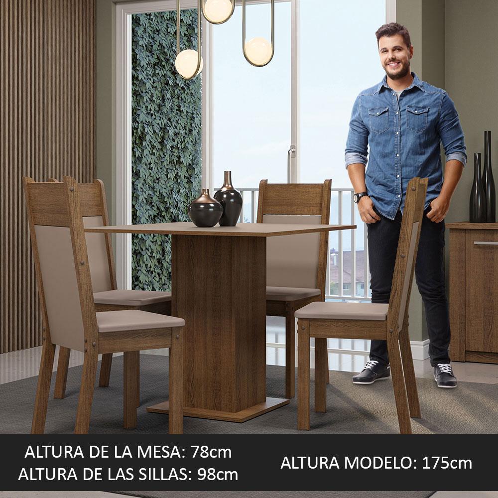 Foto 6 pulgar | Juego de Comedor Mesa Tablero De Madera 4 Sillas Marrón/crema/sintético Beige Claire Madesa