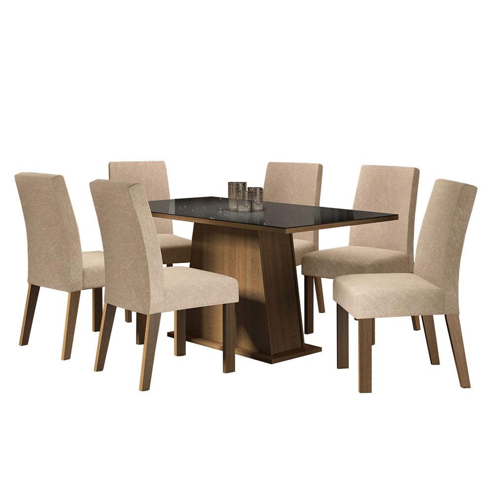 Foto 2 pulgar | Juego de Comedor Madesa Patricia Mesa con Tablero de Vidrio y 6 Sillas Marrón