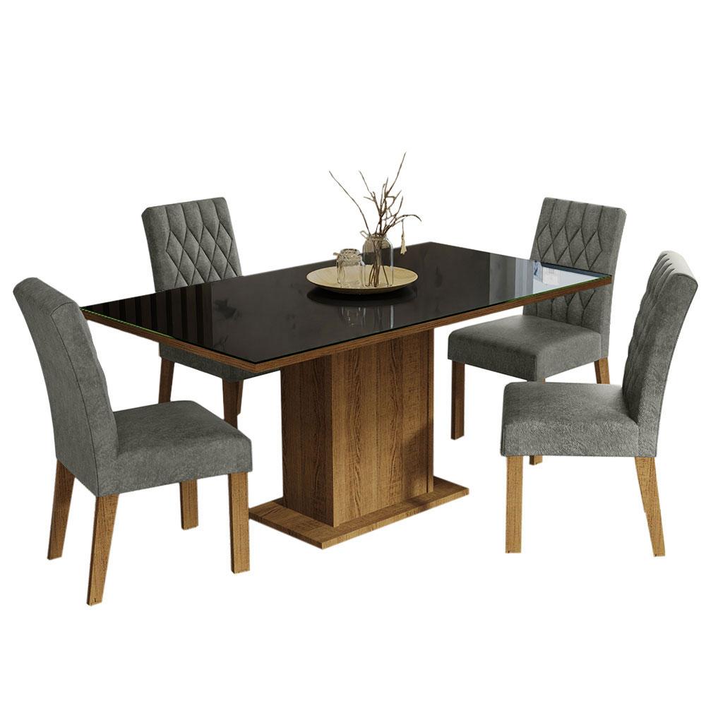 Comedor Madesa MDJA040135 Tapa de Madera y Cubierta de Vidrio Negro + 4 Sillas