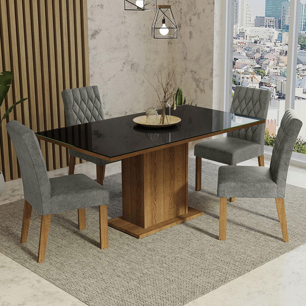 Foto 2 | Comedor Madesa MDJA040135 Tapa de Madera y Cubierta de Vidrio Negro + 4 Sillas